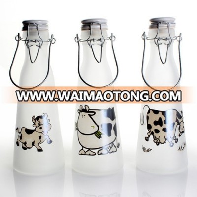 1L frosted glass milk bottle with clip top,glass bottle for bevrage and milk