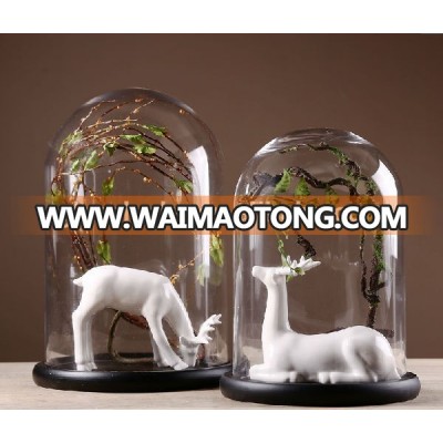 Hot sale clear glass bell jar dome with wooden base / flower display